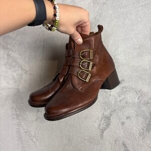 Joe Sanchez Brown Leather Buckle Ankle Boots Women's Size 37 Western Bohemian